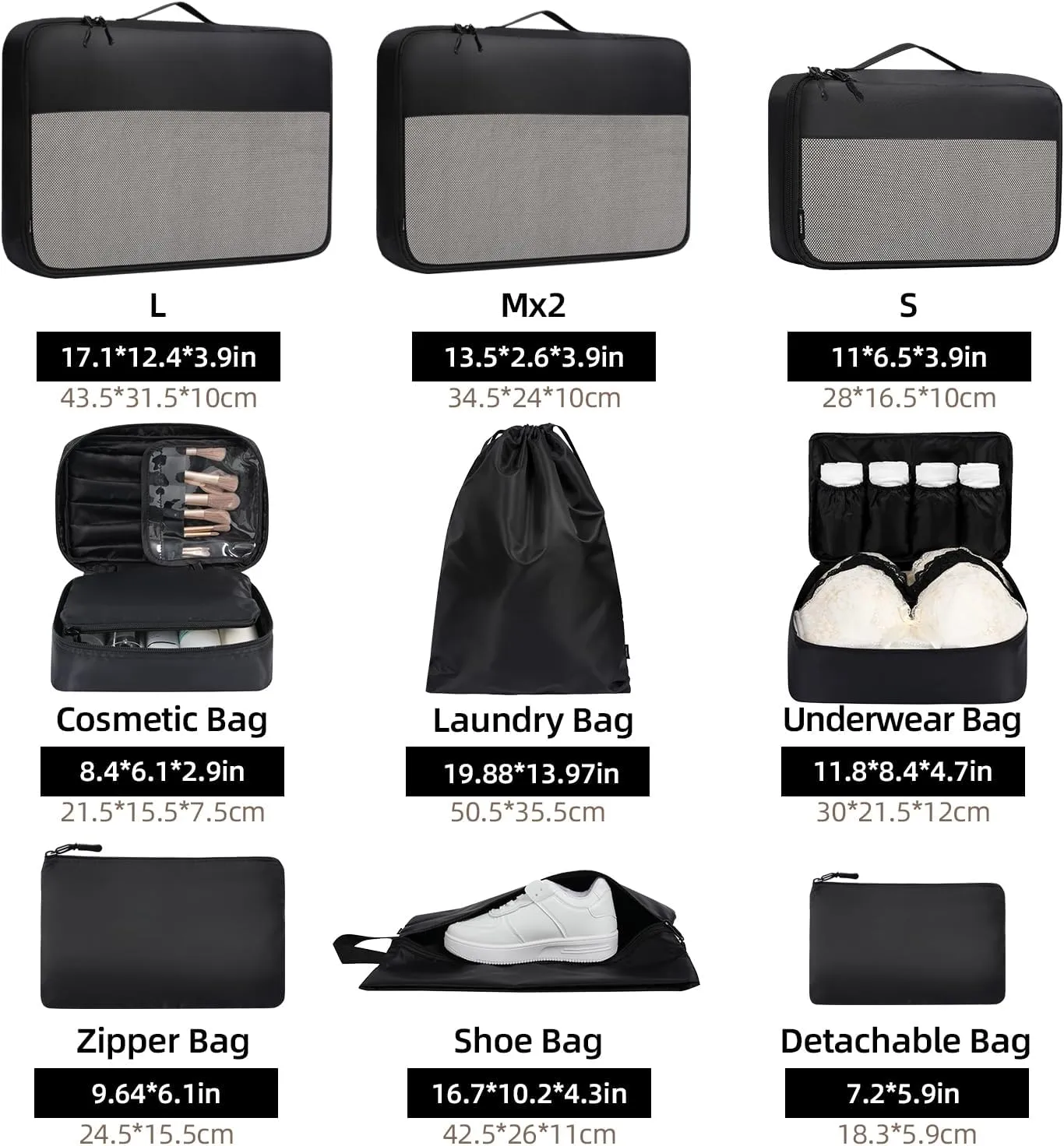 BAGAIL 8 Set/9 Set Packing Cubes Luggage Packing Organizer for Travel, Suitcase Packing Bags for Travel Accessories