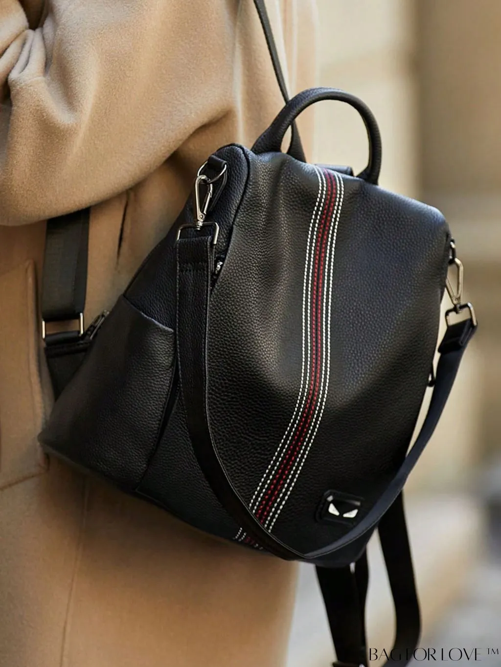 BagForLove - Chic Litchi Embossed Striped Detail Medium Backpack: Ideal for Women, Rookies & Professionals