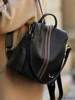 BagForLove - Chic Litchi Embossed Striped Detail Medium Backpack: Ideal for Women, Rookies & Professionals