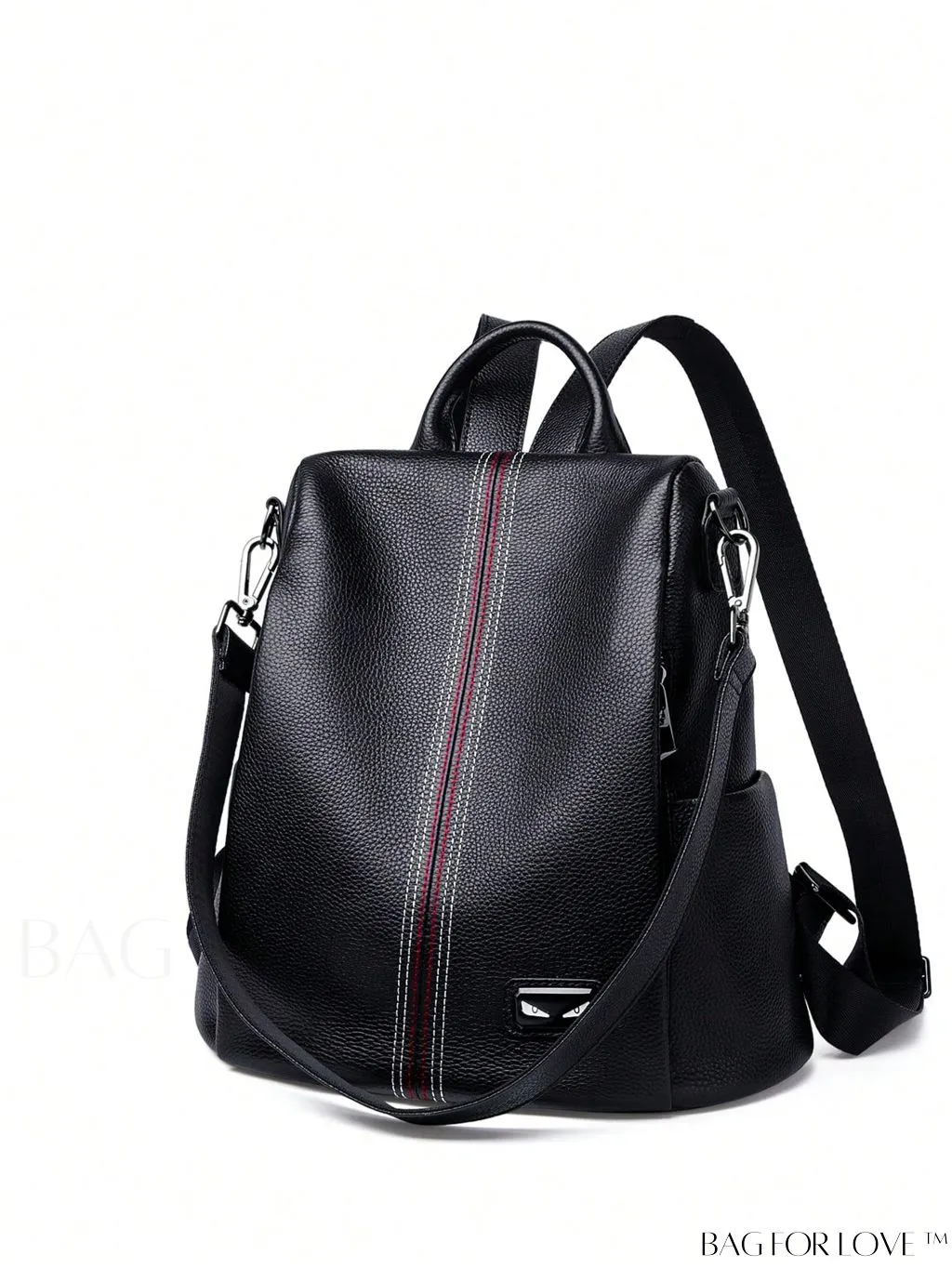 BagForLove - Chic Litchi Embossed Striped Detail Medium Backpack: Ideal for Women, Rookies & Professionals