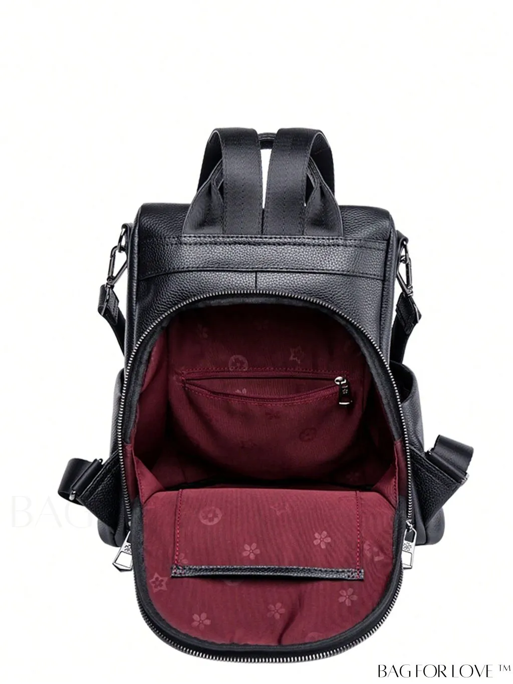 BagForLove - Chic Litchi Embossed Striped Detail Medium Backpack: Ideal for Women, Rookies & Professionals