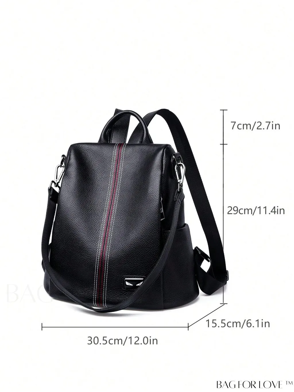 BagForLove - Chic Litchi Embossed Striped Detail Medium Backpack: Ideal for Women, Rookies & Professionals
