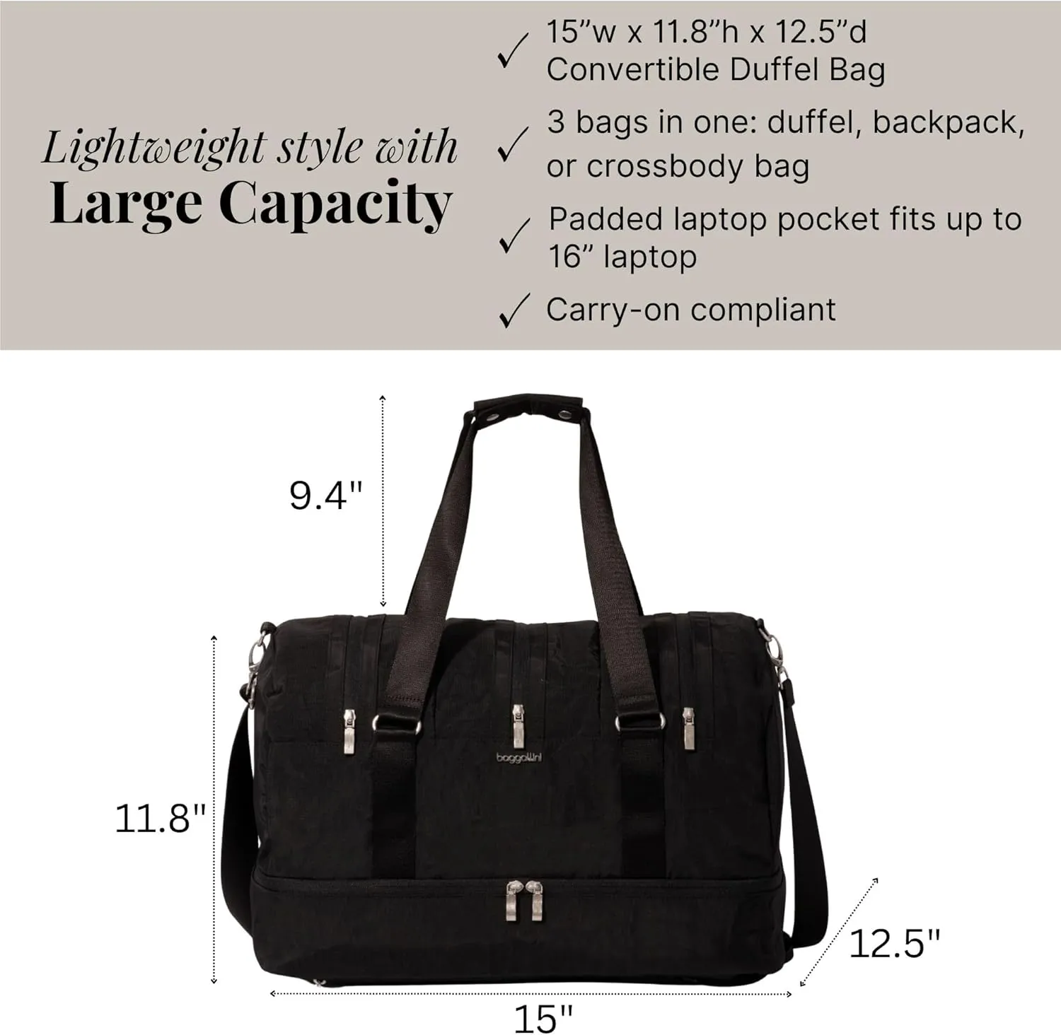 Baggallini Multizip Convertible Duffel