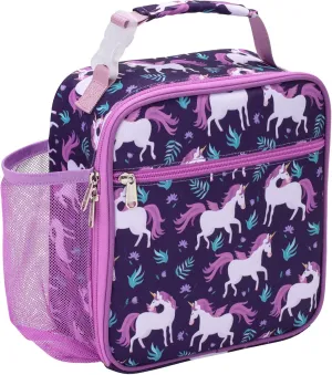 Bagseri Lunch Bag for Kids - Girls Lunch Box Insulated Leak-Proof and Reusable Lunch Bag for Girls With Water Bottle Holder Toddler Lunch Box for Daycare and School, Deep Purple Unicorn