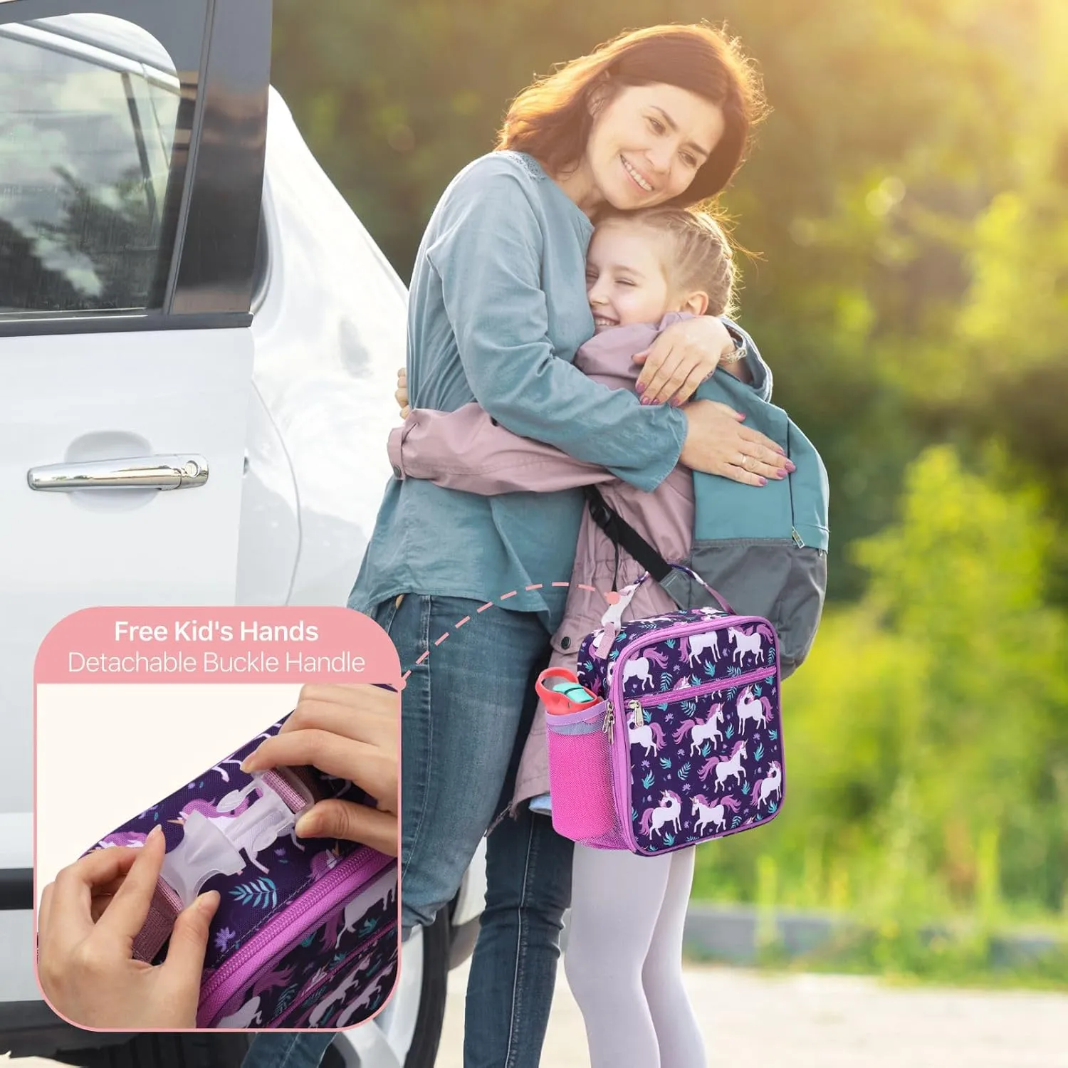 Bagseri Lunch Bag for Kids - Girls Lunch Box Insulated Leak-Proof and Reusable Lunch Bag for Girls With Water Bottle Holder Toddler Lunch Box for Daycare and School, Deep Purple Unicorn