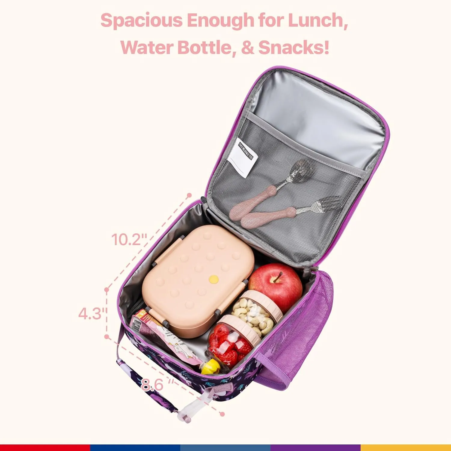 Bagseri Lunch Bag for Kids - Girls Lunch Box Insulated Leak-Proof and Reusable Lunch Bag for Girls With Water Bottle Holder Toddler Lunch Box for Daycare and School, Deep Purple Unicorn