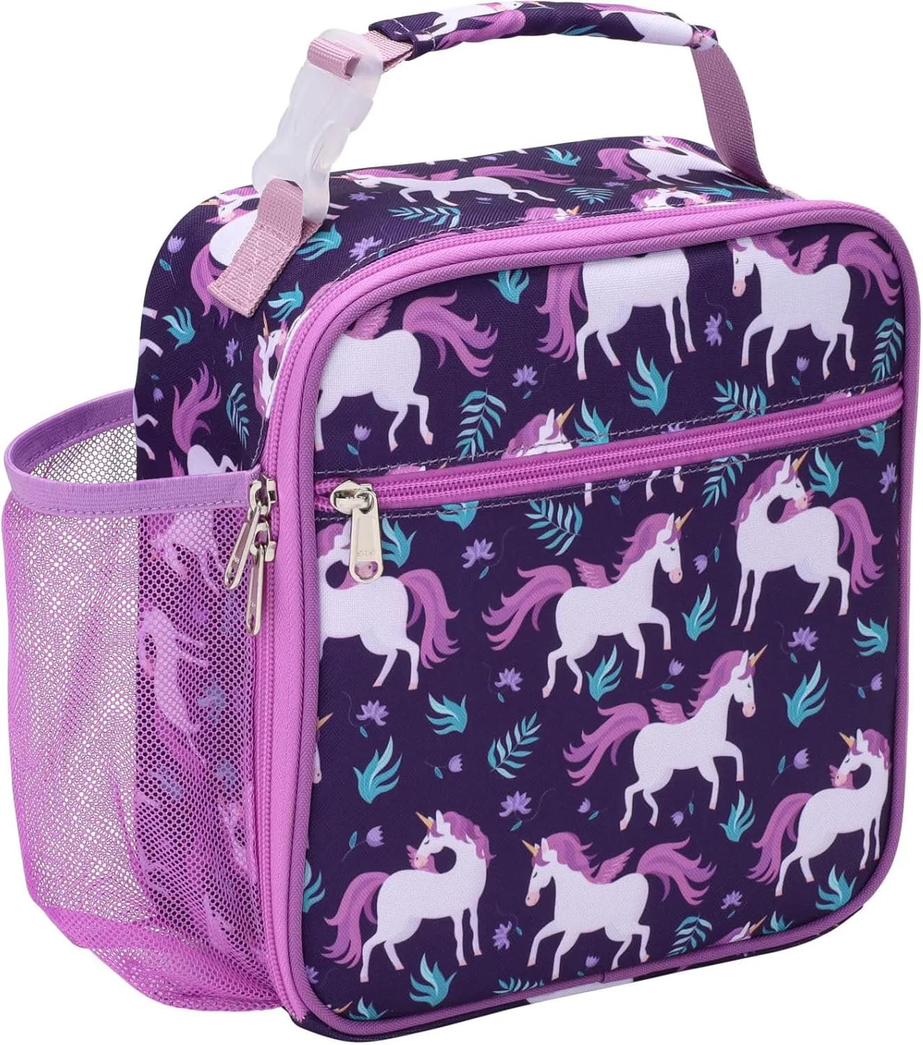 Bagseri Lunch Bag for Kids - Girls Lunch Box Insulated Leak-Proof and Reusable Lunch Bag for Girls With Water Bottle Holder Toddler Lunch Box for Daycare and School, Deep Purple Unicorn