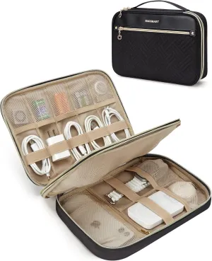 BAGSMART Electronic Organizer Case - Double Layer Cord and Tech Travel Organizer Bag for Charging Cables, Black