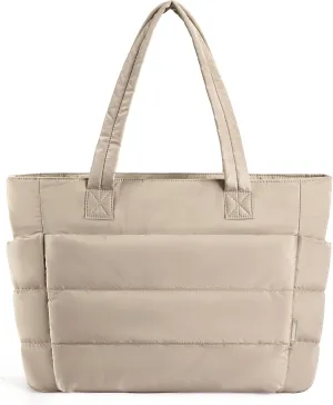 BAGSMART Tote Bag for Women, Lightweight Puffy Tote Bag with Compartments, Quilted Shoulder Bag Handbag for Travel, Work