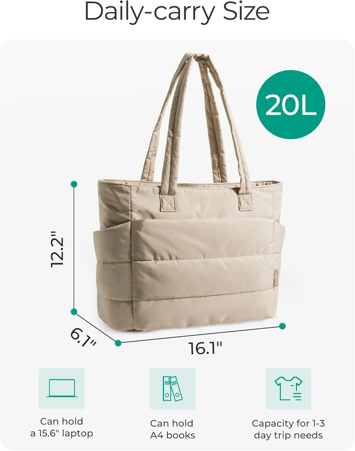 BAGSMART Tote Bag for Women, Lightweight Puffy Tote Bag with Compartments, Quilted Shoulder Bag Handbag for Travel, Work