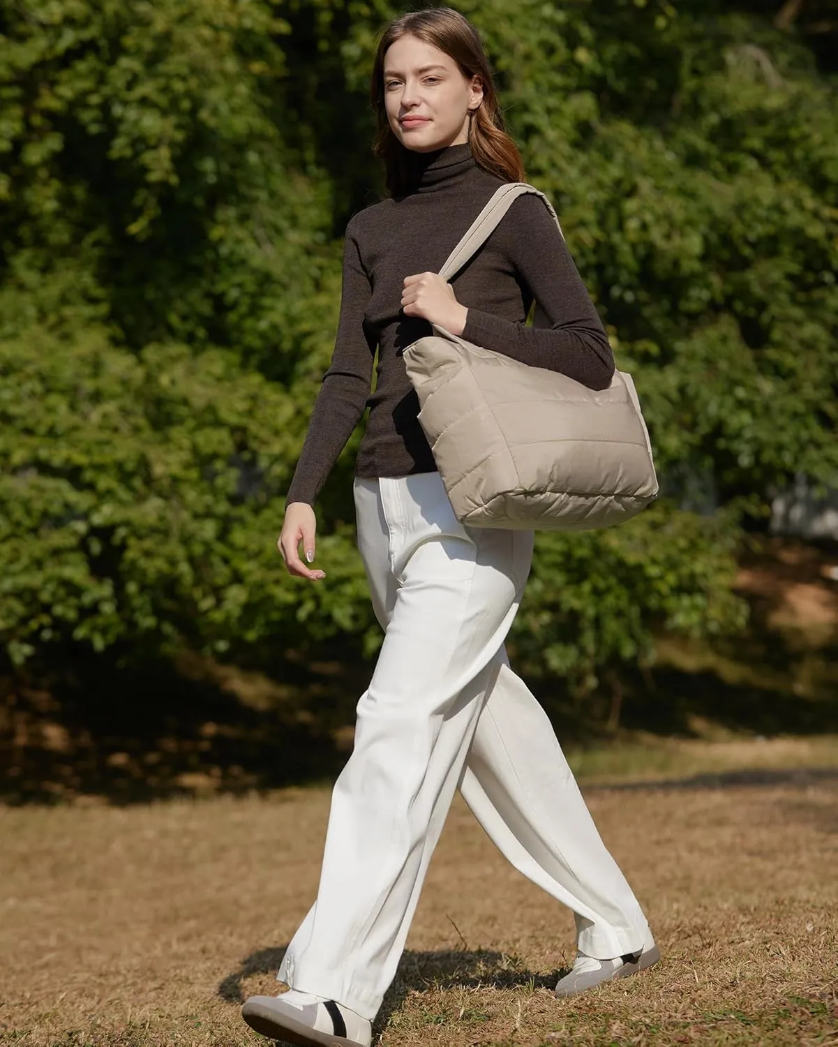 BAGSMART Tote Bag for Women, Lightweight Puffy Tote Bag with Compartments, Quilted Shoulder Bag Handbag for Travel, Work