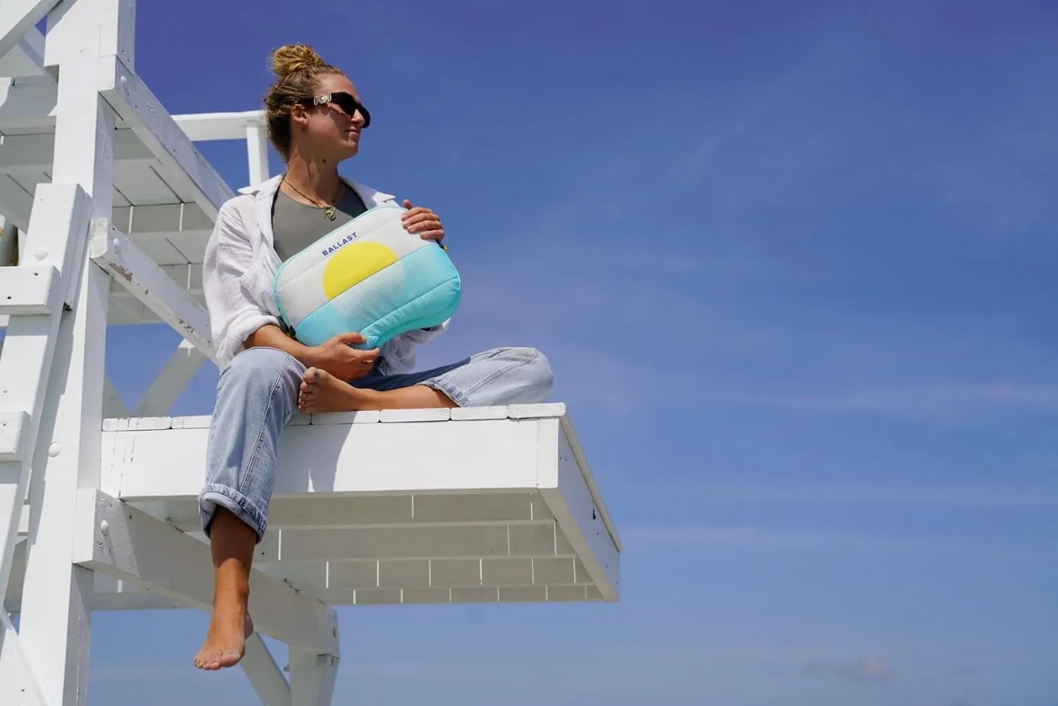 Ballast Beach Pillow – Comfy, Durable & Compact, Stays Put on Windy Beaches with Patented Sand Pouch, Inflatable Pillow for Beaches, Pools, Camping, Festivals and Travel (Golden Sunrise)
