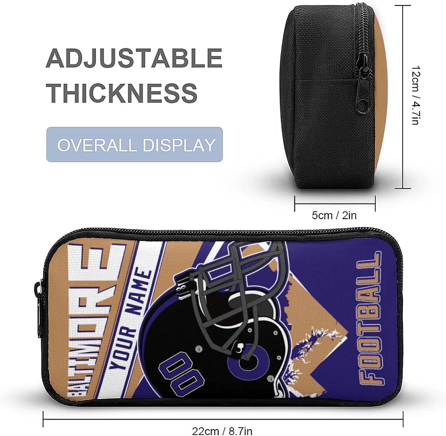 Baltimore Custom Football Backpack 3 Piece Set Add Your Name And Nume School Bag with Lunch Box and Pen Case Set Gift for Boys Girls