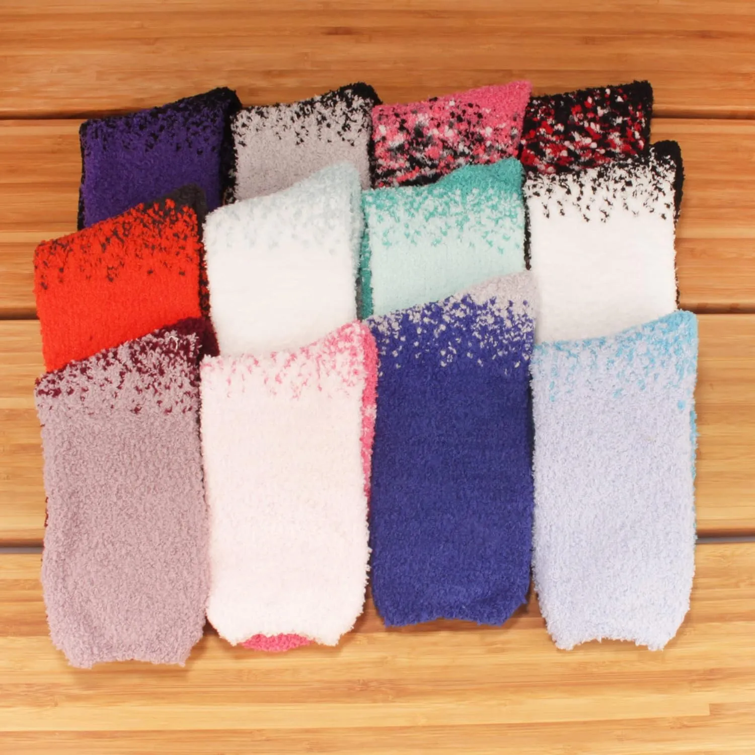 BambooMN Womens Fuzzy Colorful Socks - 3 Pair Packs
