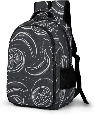 Bananas Oranges Lemons Large Travel Backpack Chalk Style Bags Daypack Laptop Work Computer Hiking Back Packs with Multiple Pockets