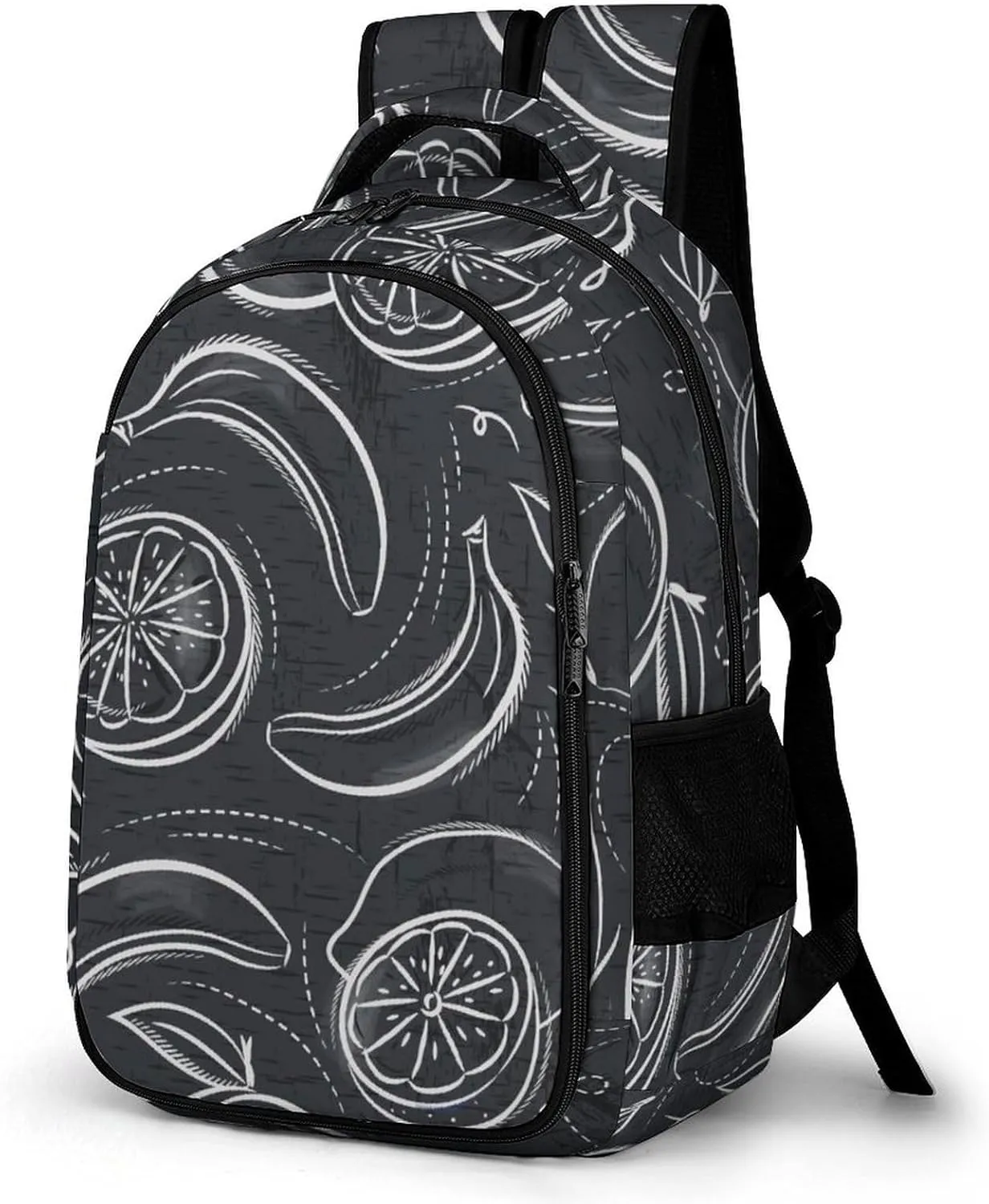 Bananas Oranges Lemons Large Travel Backpack Chalk Style Bags Daypack Laptop Work Computer Hiking Back Packs with Multiple Pockets