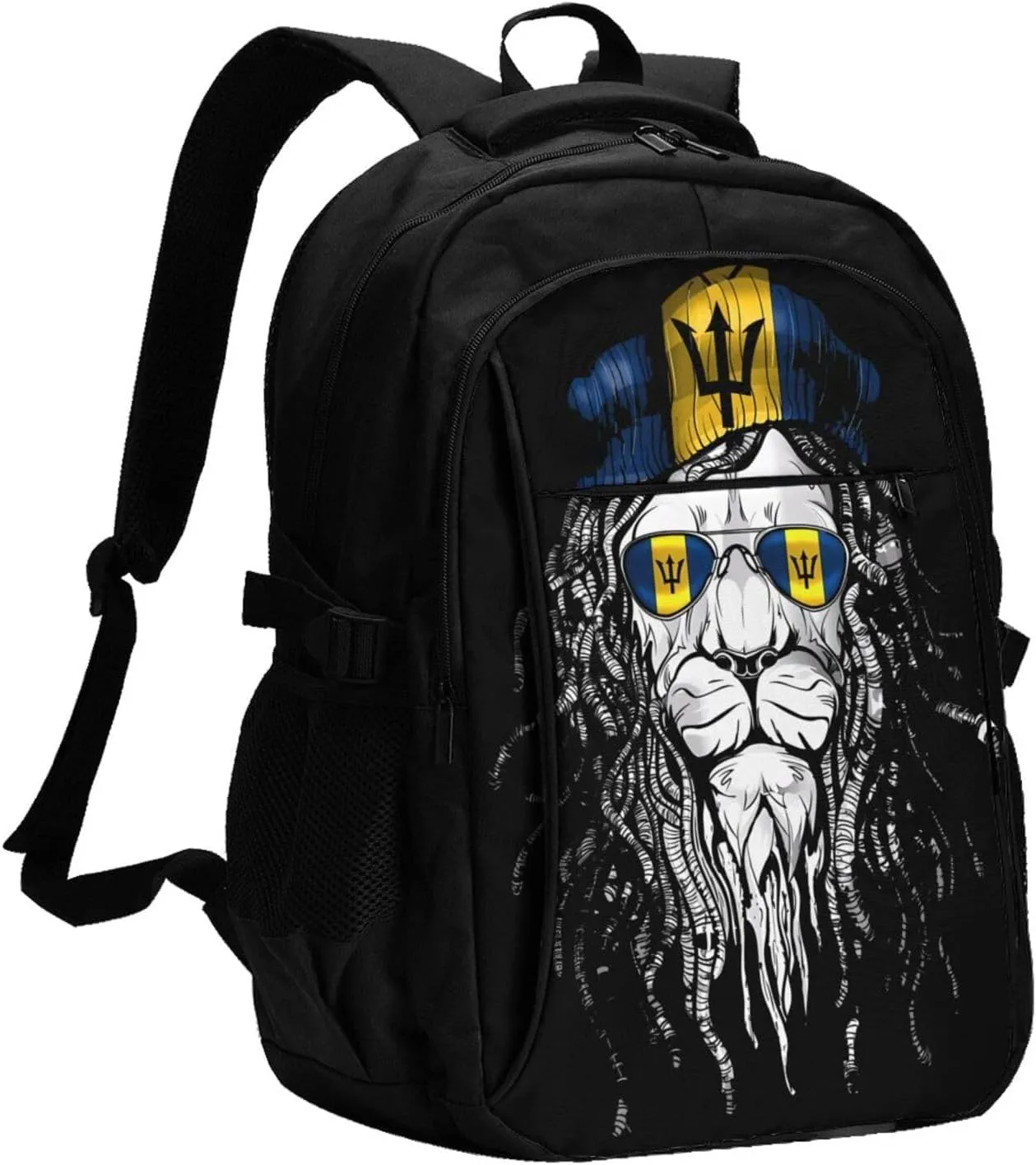 Barbados Lion Flag Casual Travel Backpacks Hiking Camping Backpack Large Outdoor Sport Daypack Laptop Rucksack Climbing Working Bags with USB Port
