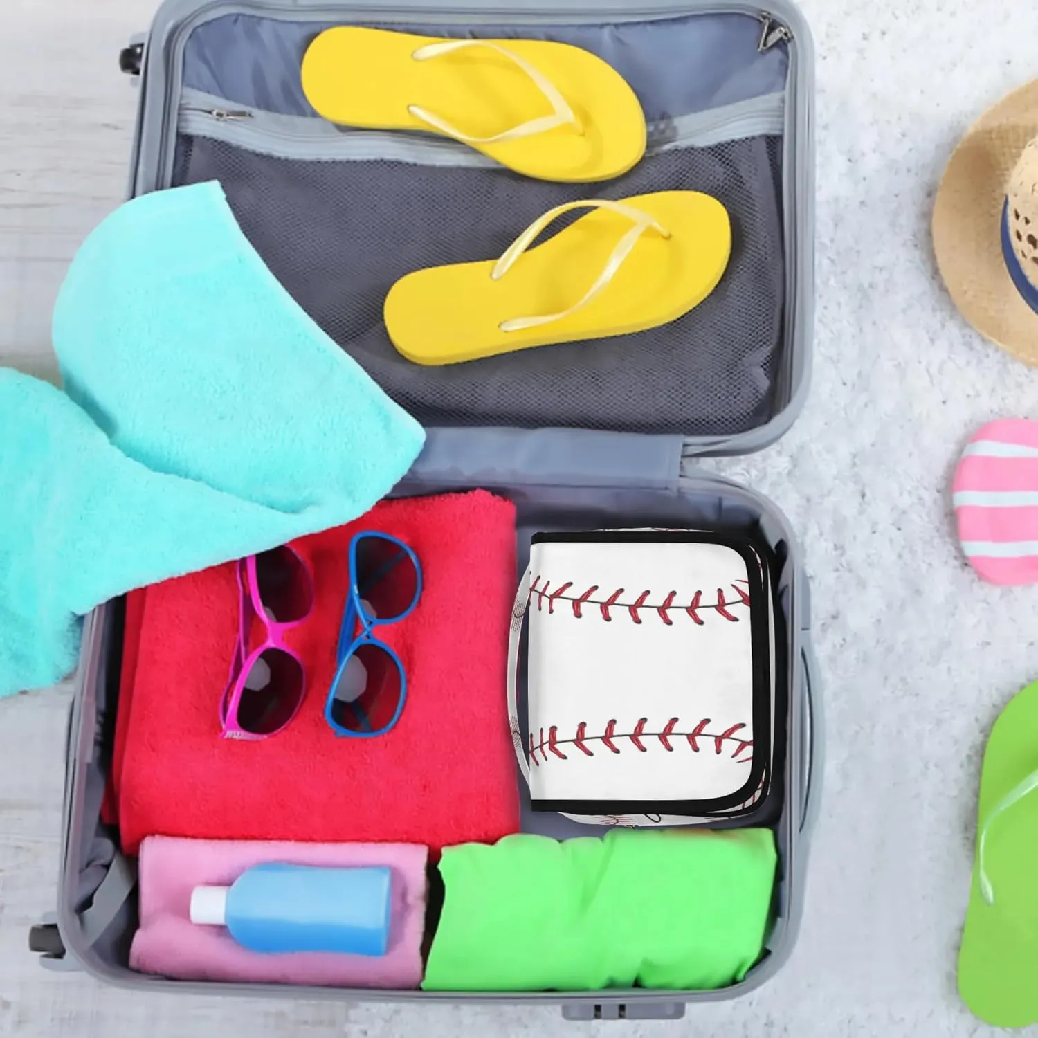 Baseball Texture Pattern Hanging Toiletry Bag Waterproof Makeup Cosmetic Bag Travel Bag Organizer for Accessories Shampoo Full Sized Container Travel-Essentials Toiletry Bag