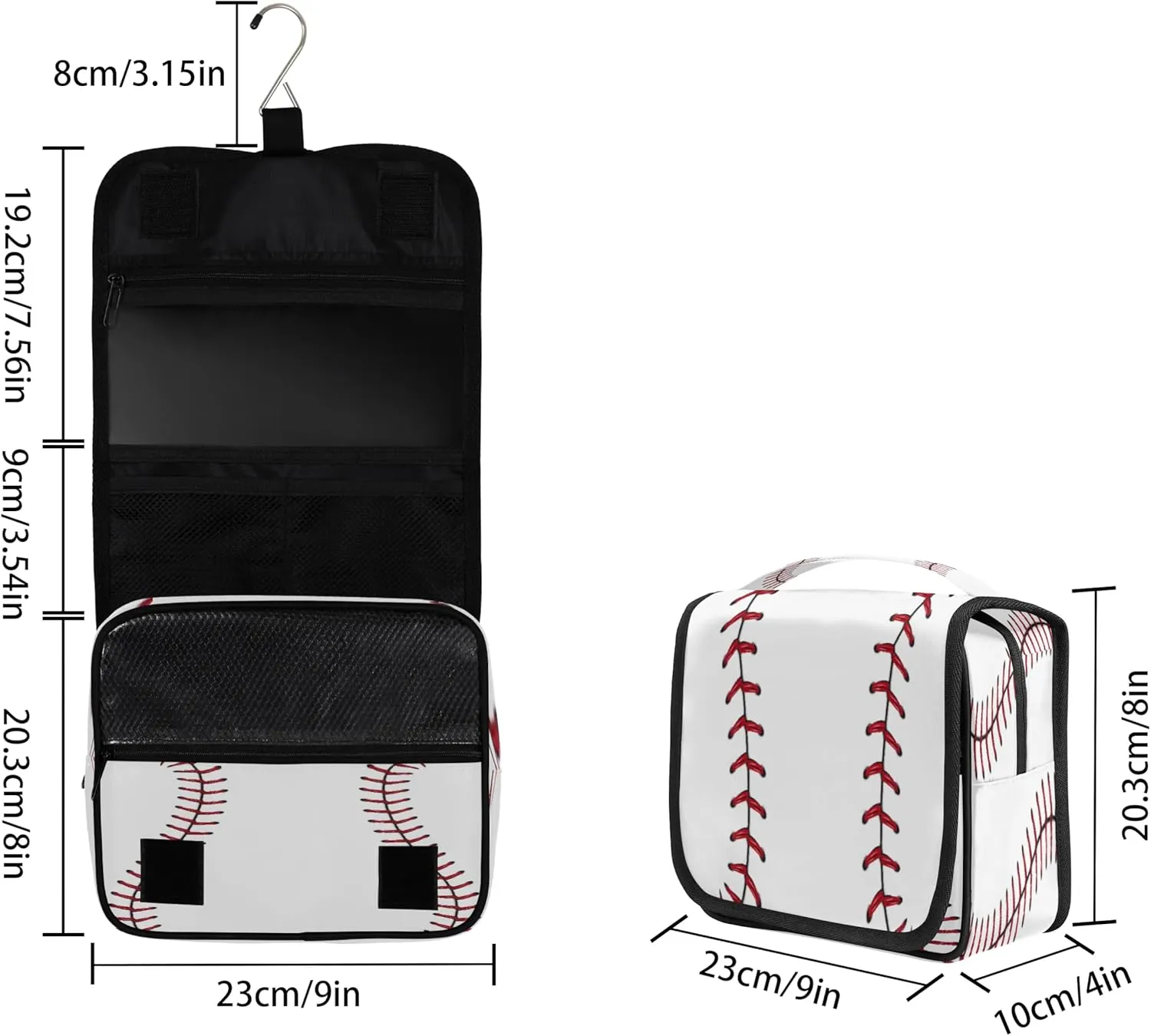 Baseball Texture Pattern Hanging Toiletry Bag Waterproof Makeup Cosmetic Bag Travel Bag Organizer for Accessories Shampoo Full Sized Container Travel-Essentials Toiletry Bag
