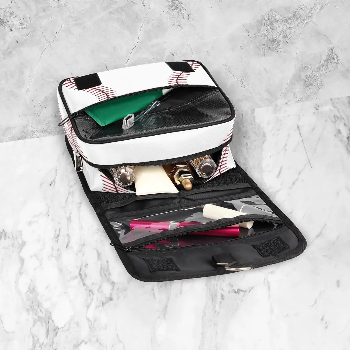 Baseball Texture Pattern Hanging Toiletry Bag Waterproof Makeup Cosmetic Bag Travel Bag Organizer for Accessories Shampoo Full Sized Container Travel-Essentials Toiletry Bag