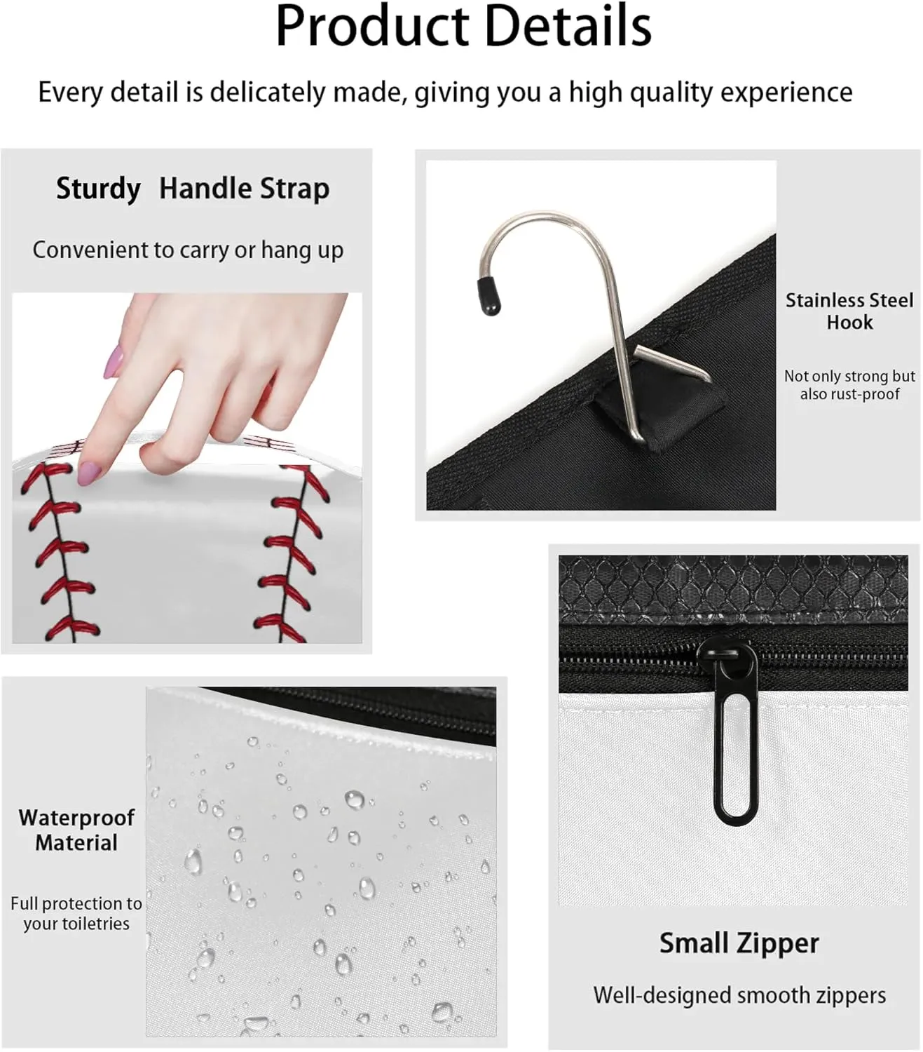 Baseball Texture Pattern Hanging Toiletry Bag Waterproof Makeup Cosmetic Bag Travel Bag Organizer for Accessories Shampoo Full Sized Container Travel-Essentials Toiletry Bag