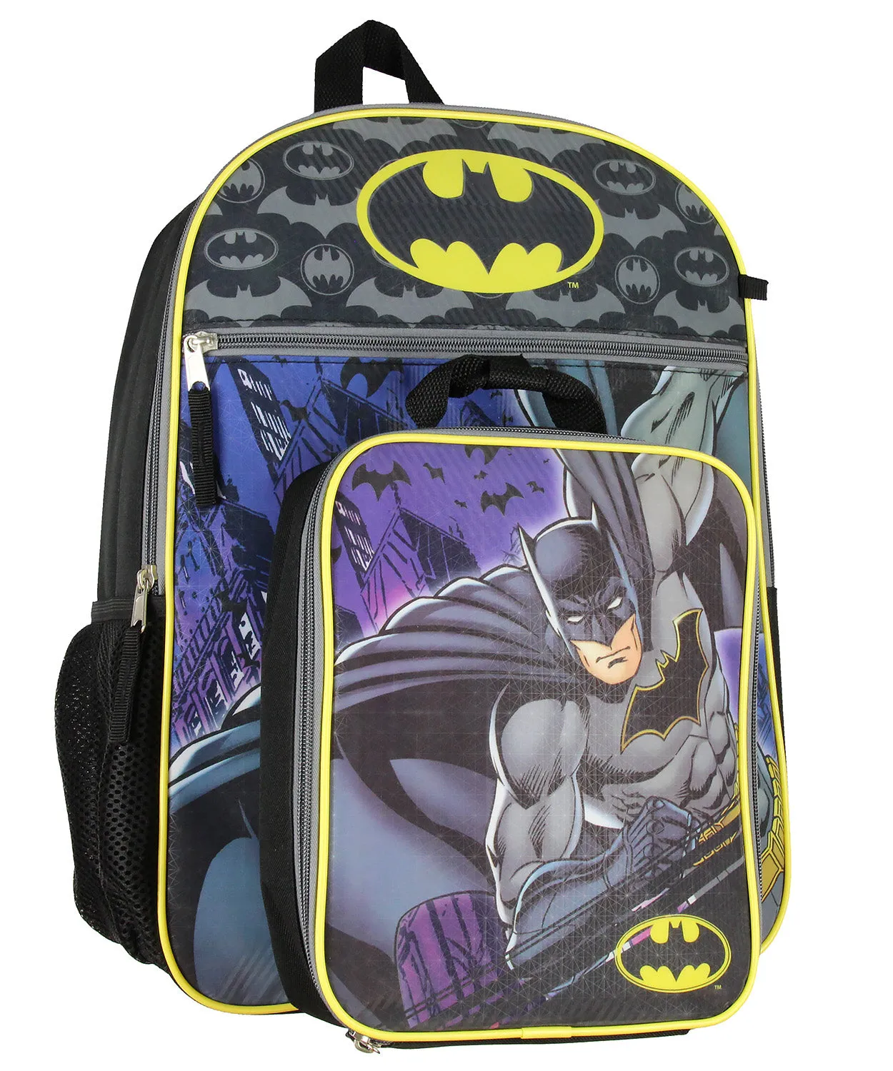 Batman Kids 16" Backpack 5 PC Classic Comic Design Combo Set