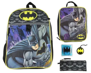 Batman Kids 16" Backpack 5 PC Classic Comic Design Combo Set