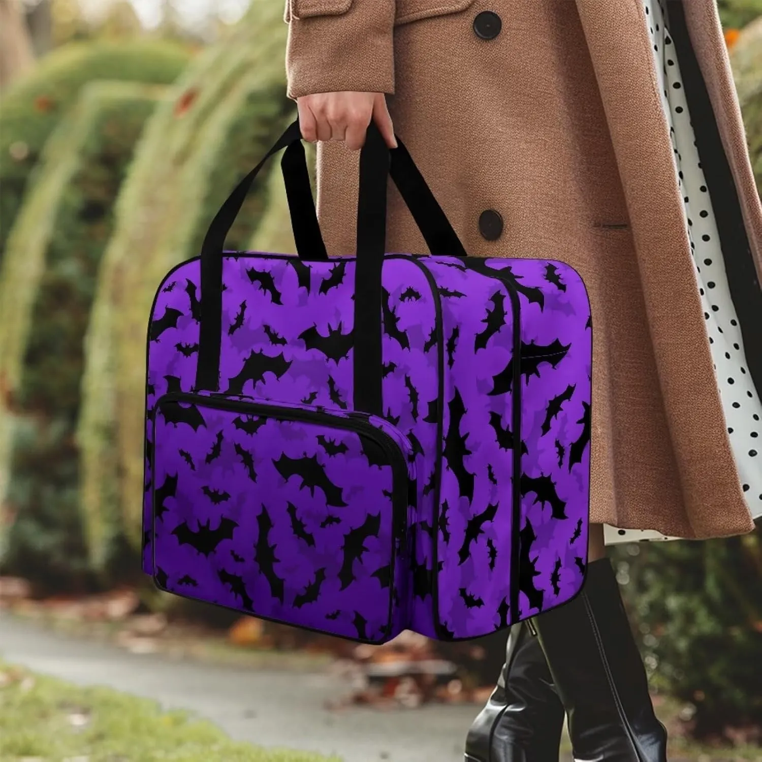 Bats Sewing Machine Carrying Case Two Way Zipper Sewing Machine Tote Bag Portable Cover Tote Bag with Hand Strap Storage Organization Carrying Bag for Accessories