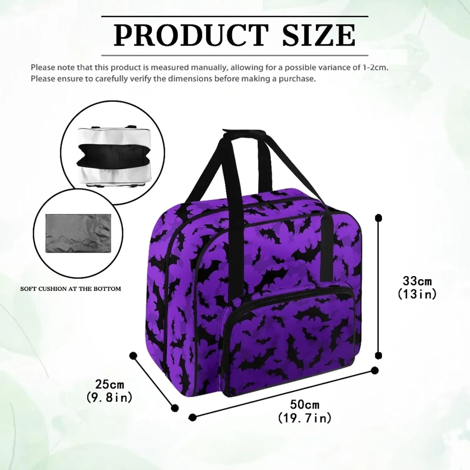 Bats Sewing Machine Carrying Case Two Way Zipper Sewing Machine Tote Bag Portable Cover Tote Bag with Hand Strap Storage Organization Carrying Bag for Accessories
