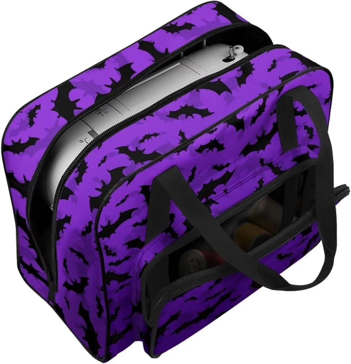 Bats Sewing Machine Carrying Case Two Way Zipper Sewing Machine Tote Bag Portable Cover Tote Bag with Hand Strap Storage Organization Carrying Bag for Accessories