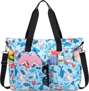 Beach Bags for Women, Large Waterproof Sandproof Swim Pool Bag with Dry Wet Seperated Pocket Utility Tote Bag