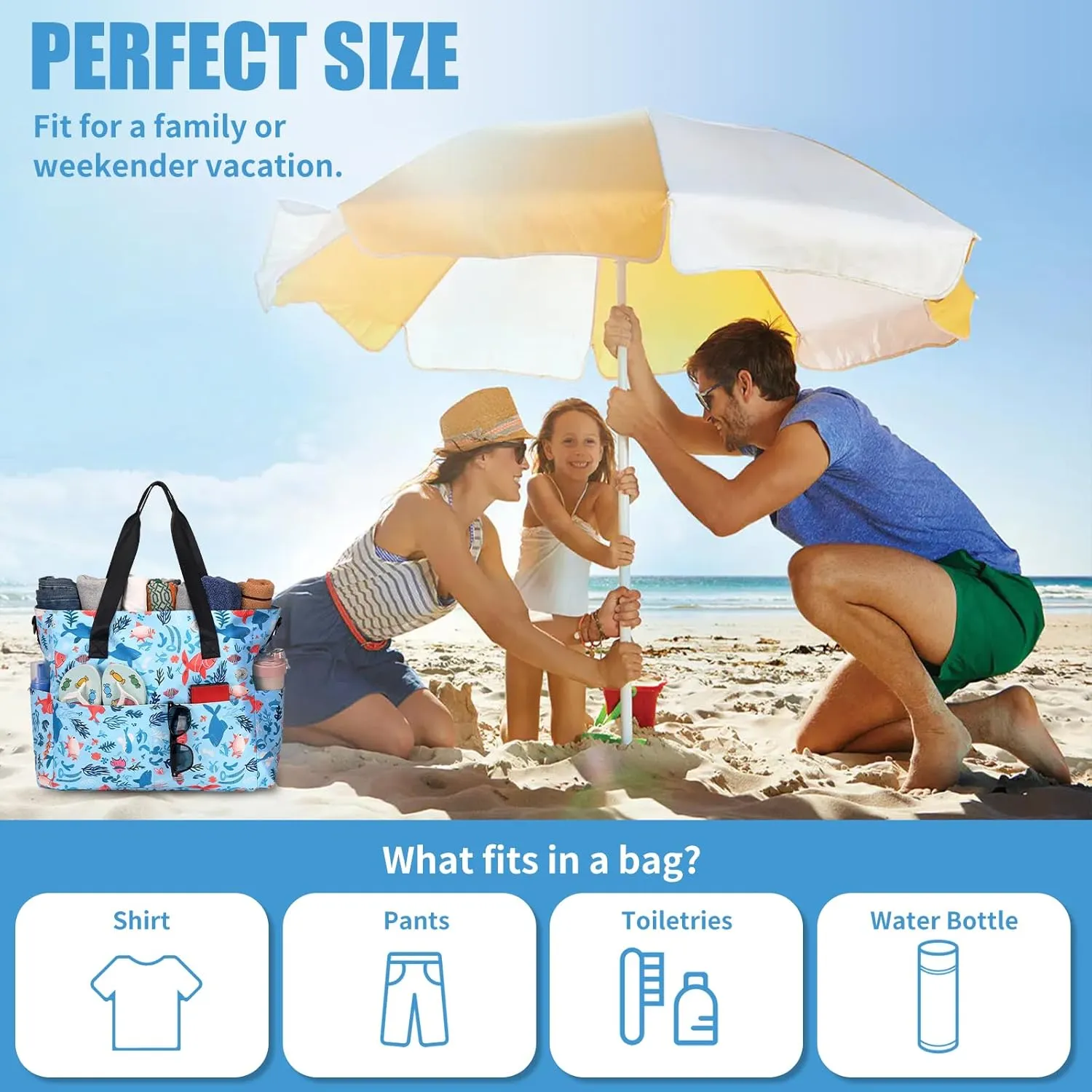 Beach Bags for Women, Large Waterproof Sandproof Swim Pool Bag with Dry Wet Seperated Pocket Utility Tote Bag