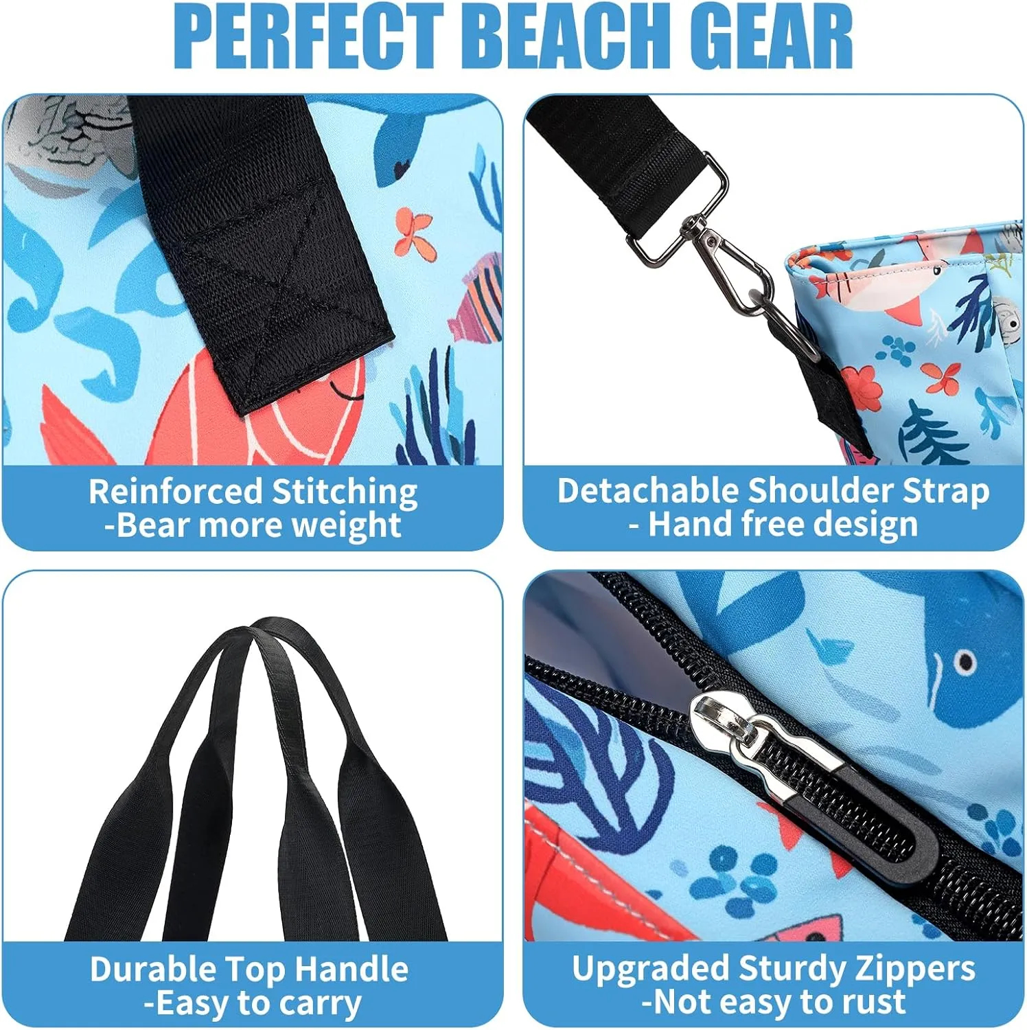 Beach Bags for Women, Large Waterproof Sandproof Swim Pool Bag with Dry Wet Seperated Pocket Utility Tote Bag