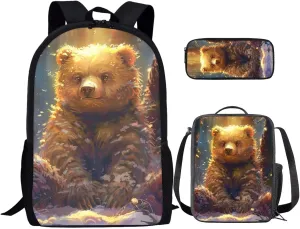 Bear Preschool Backpack for Girls With Lunch Box Supplies Essentials Aesthetic Bookbag School Bag for Girls 8-10 Sweet Gift for Various Occassions Like Easter,Christmas,Thanksgiving