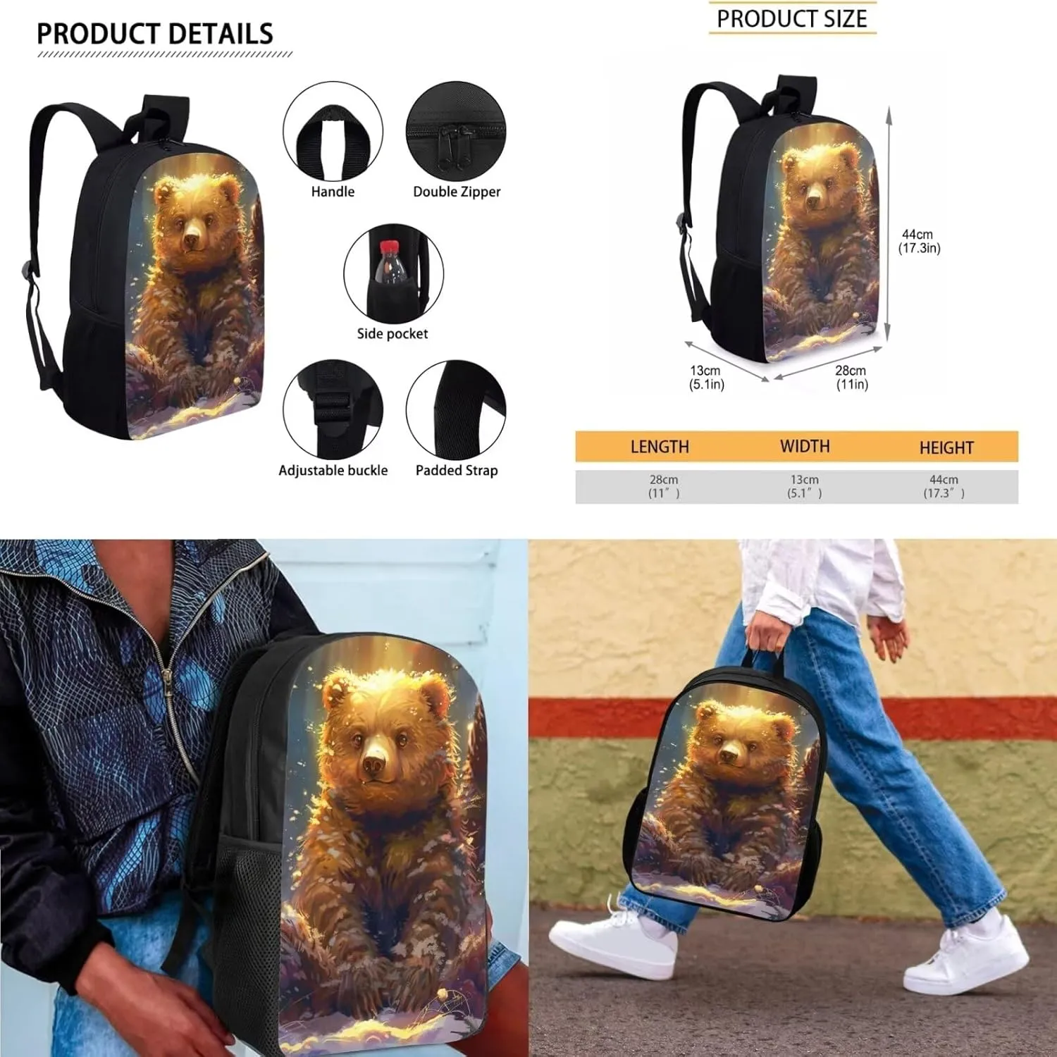 Bear Preschool Backpack for Girls With Lunch Box Supplies Essentials Aesthetic Bookbag School Bag for Girls 8-10 Sweet Gift for Various Occassions Like Easter,Christmas,Thanksgiving