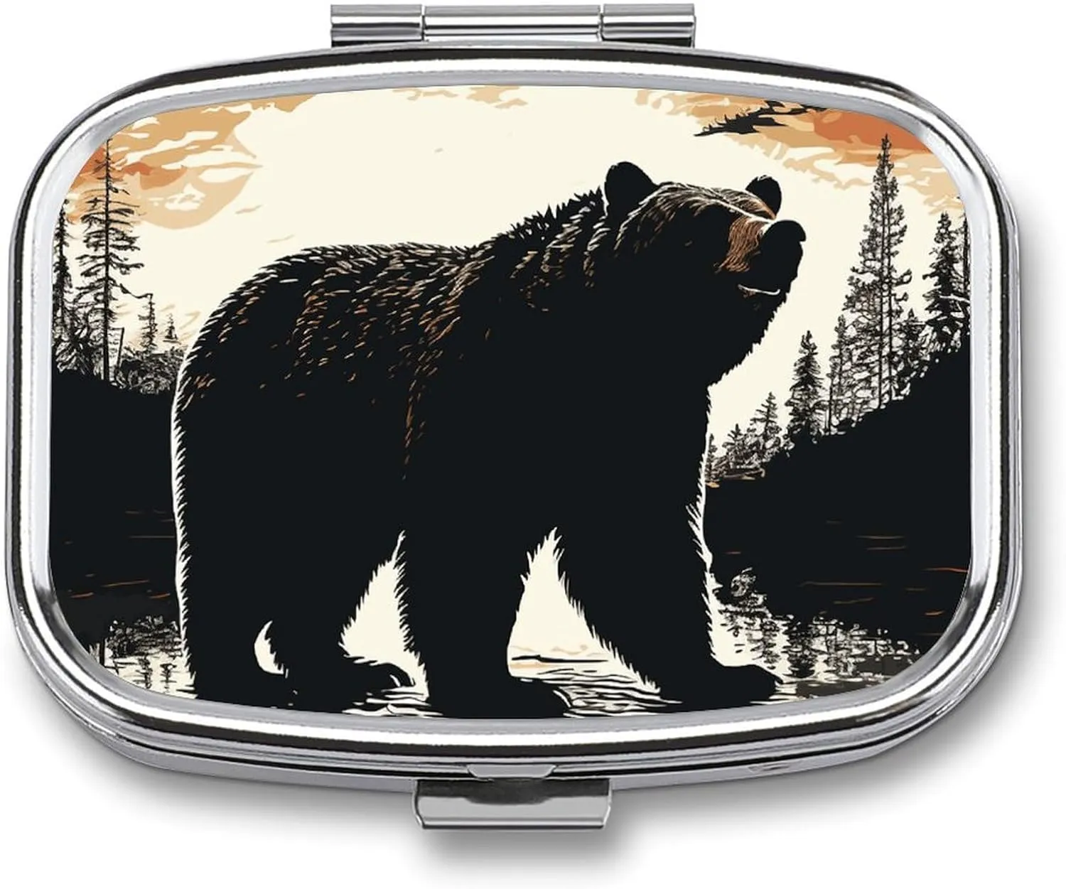 Bear Silhouette Travel Pill Organizer A Daily Pill Box for Supplements 2 Compartment Pill Case Convenient for Carrying and Storing Medicines Box
