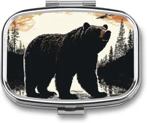 Bear Silhouette Travel Pill Organizer A Daily Pill Box for Supplements 2 Compartment Pill Case Convenient for Carrying and Storing Medicines Box
