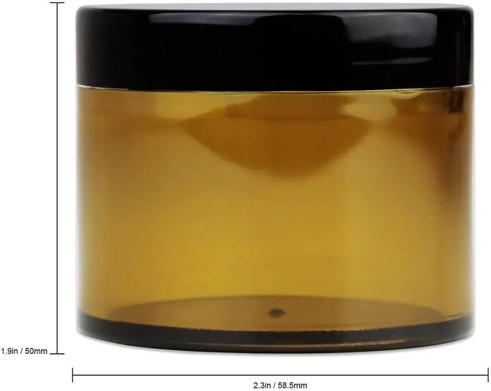 Beauticom 2 oz./ 60 Grams/ 60 ML (Quantity: 36 Packs) Thick Wall Round Amber Plastic Leak-Proof Jars Container with Black Lids for Cosmetic, Lip Balm, Lip Gloss, Creams, Lotions, Liquid