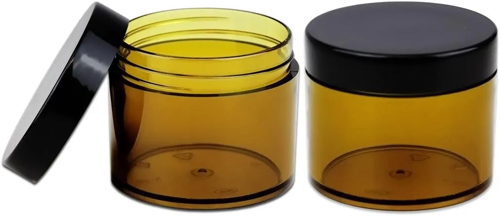 Beauticom 2 oz./ 60 Grams/ 60 ML (Quantity: 36 Packs) Thick Wall Round Amber Plastic Leak-Proof Jars Container with Black Lids for Cosmetic, Lip Balm, Lip Gloss, Creams, Lotions, Liquid