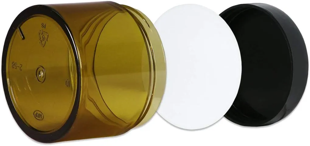 Beauticom 2 oz./ 60 Grams/ 60 ML (Quantity: 36 Packs) Thick Wall Round Amber Plastic Leak-Proof Jars Container with Black Lids for Cosmetic, Lip Balm, Lip Gloss, Creams, Lotions, Liquid