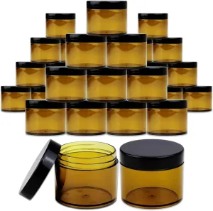 Beauticom 2 oz./ 60 Grams/ 60 ML (Quantity: 36 Packs) Thick Wall Round Amber Plastic Leak-Proof Jars Container with Black Lids for Cosmetic, Lip Balm, Lip Gloss, Creams, Lotions, Liquid