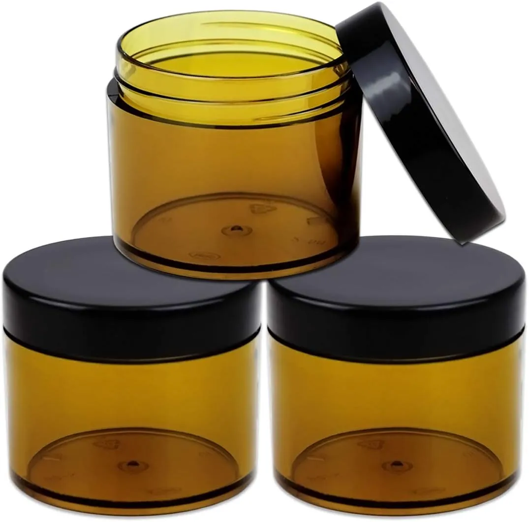 Beauticom 2 oz./ 60 Grams/ 60 ML (Quantity: 36 Packs) Thick Wall Round Amber Plastic Leak-Proof Jars Container with Black Lids for Cosmetic, Lip Balm, Lip Gloss, Creams, Lotions, Liquid