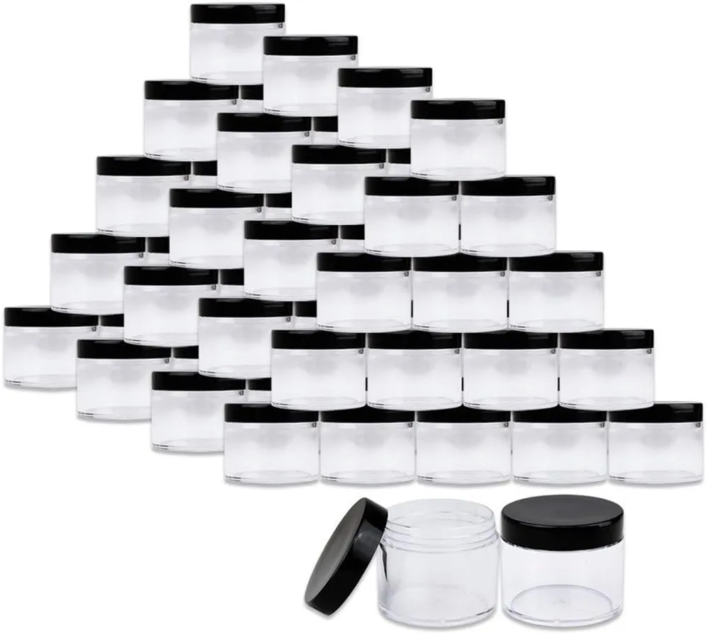 Beauticom® 2 oz./ 60 Grams/ 60 ML (Quantity: 36 Packs) Thick Wall Round Clear Plastic LEAK-PROOF Jars Container with BLACK Lids for Cosmetic, Lip Balm, Lip Gloss, Creams, Lotions, Liquid