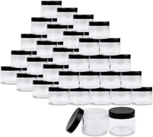 Beauticom® 2 oz./ 60 Grams/ 60 ML (Quantity: 36 Packs) Thick Wall Round Clear Plastic LEAK-PROOF Jars Container with BLACK Lids for Cosmetic, Lip Balm, Lip Gloss, Creams, Lotions, Liquid