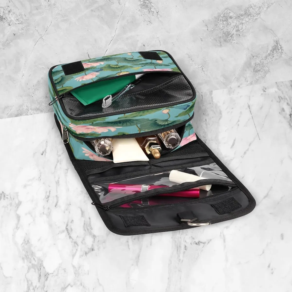 Beautiful Lotus Flowers Hanging Toiletry Bag Waterproof Makeup Cosmetic Bag Travel Bag Organizer for Accessories Shampoo Full Sized Container Travel-Essentials Toiletry Bag