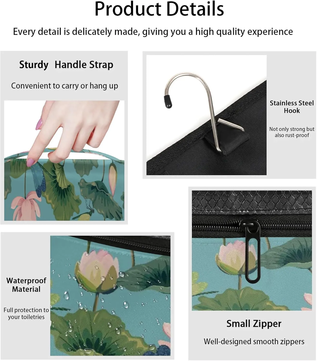 Beautiful Lotus Flowers Hanging Toiletry Bag Waterproof Makeup Cosmetic Bag Travel Bag Organizer for Accessories Shampoo Full Sized Container Travel-Essentials Toiletry Bag