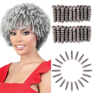 BECUS 3Packs 10inch Black Short Crochet Hair for Black Women Bouncy Crochet Braids Synthetic Braiding Hair Extensions Curl(8mm) Tapered Cut(Black Mixed Gray #M/60)