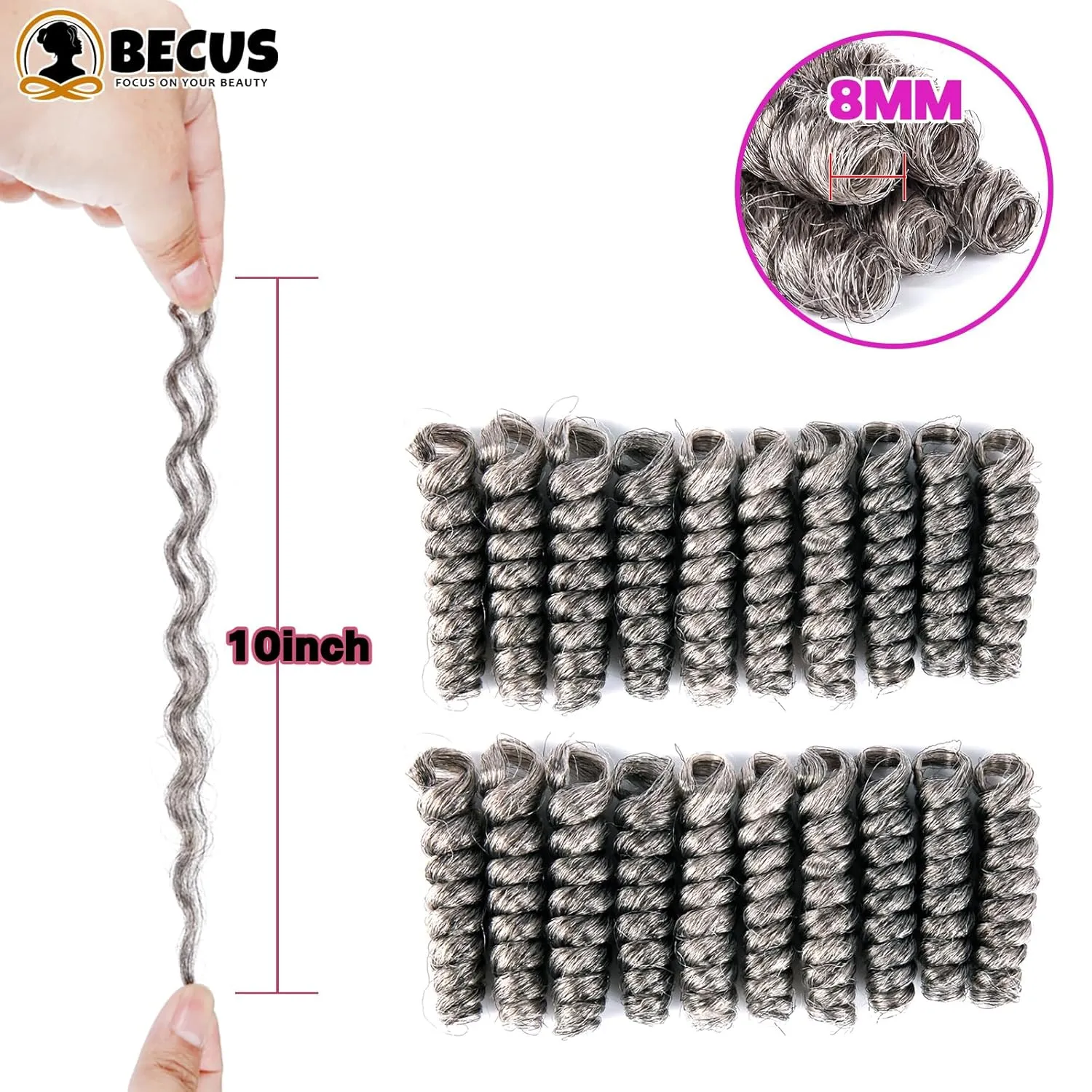 BECUS 3Packs 10inch Black Short Crochet Hair for Black Women Bouncy Crochet Braids Synthetic Braiding Hair Extensions Curl(8mm) Tapered Cut(Black Mixed Gray #M/60)