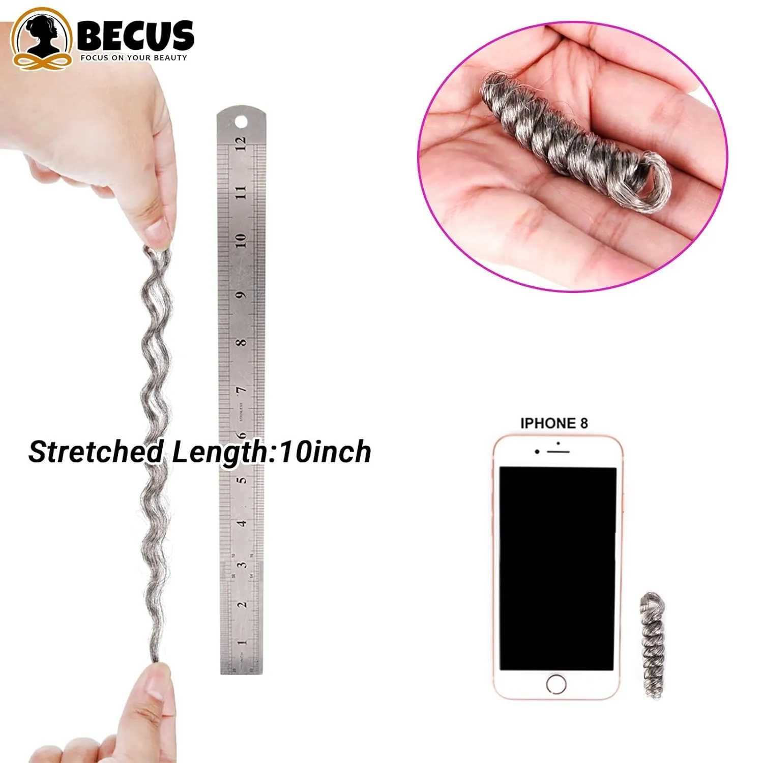 BECUS 3Packs 10inch Black Short Crochet Hair for Black Women Bouncy Crochet Braids Synthetic Braiding Hair Extensions Curl(8mm) Tapered Cut(Black Mixed Gray #M/60)