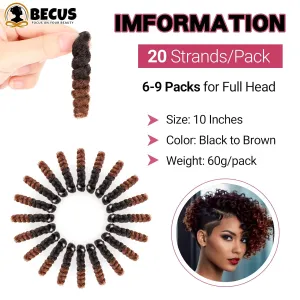 BECUS 3Packs 10inch Crochet Braids Hair for Black Women Synthetic Short Braiding Diameter (8mm) Cut Wand Hair(#1B Natural Black/Brown)